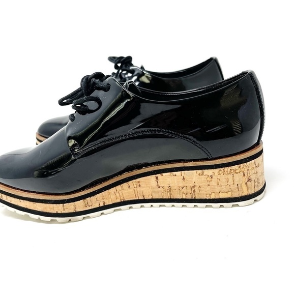 Aldo Striped Platform Black Patent Polyurethane Oxford Lace Up Almond Toe Size 7 - Picture 7 of 9